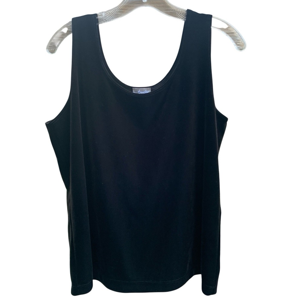 Chico's Travelers Velvet Top Large Size 2 Black Sleeveless Stretch Tank Top